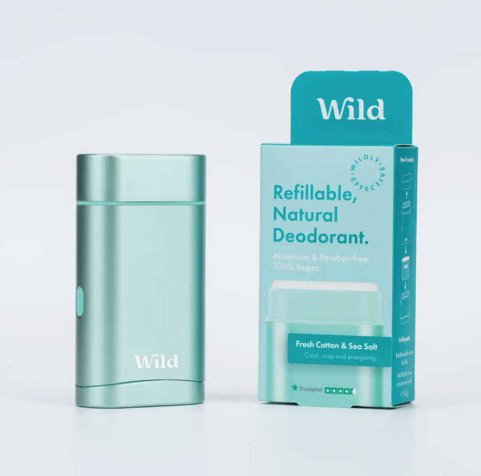 Wild Deodorant - Aqua Case and Fresh Cotton & Sea Salt Refill - Image 3