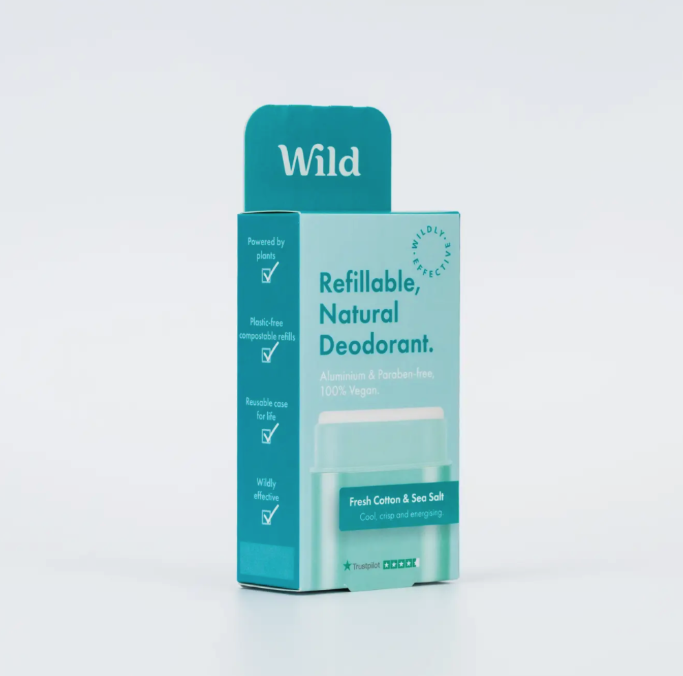 Wild Deodorant - Aqua Case and Fresh Cotton & Sea Salt Refill - Image 2