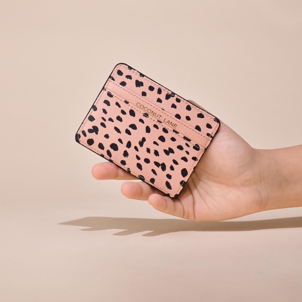 Vegan Leather Card Holder - Tan Spots